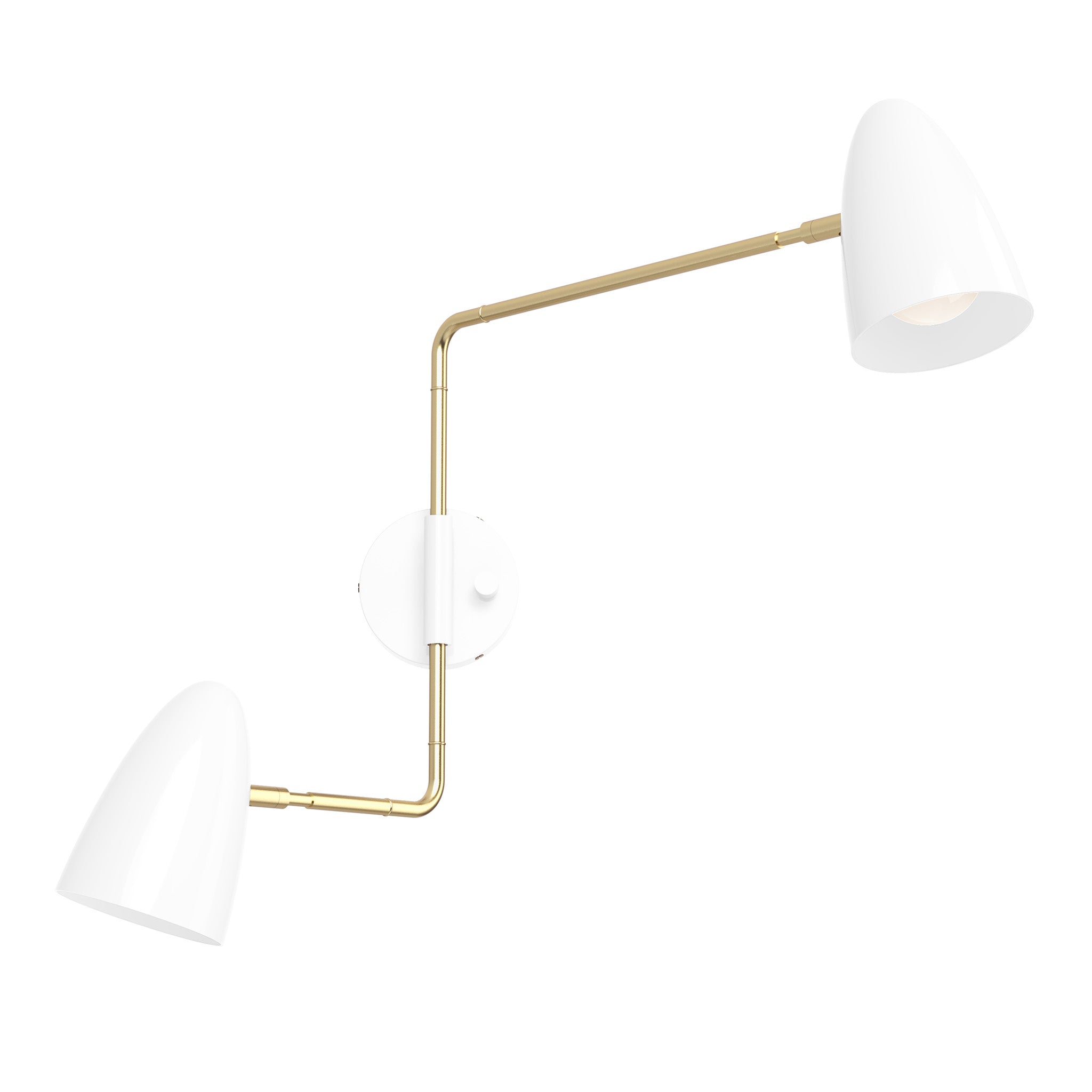 brass white color boom double swing arm sconce dutton brown lighting