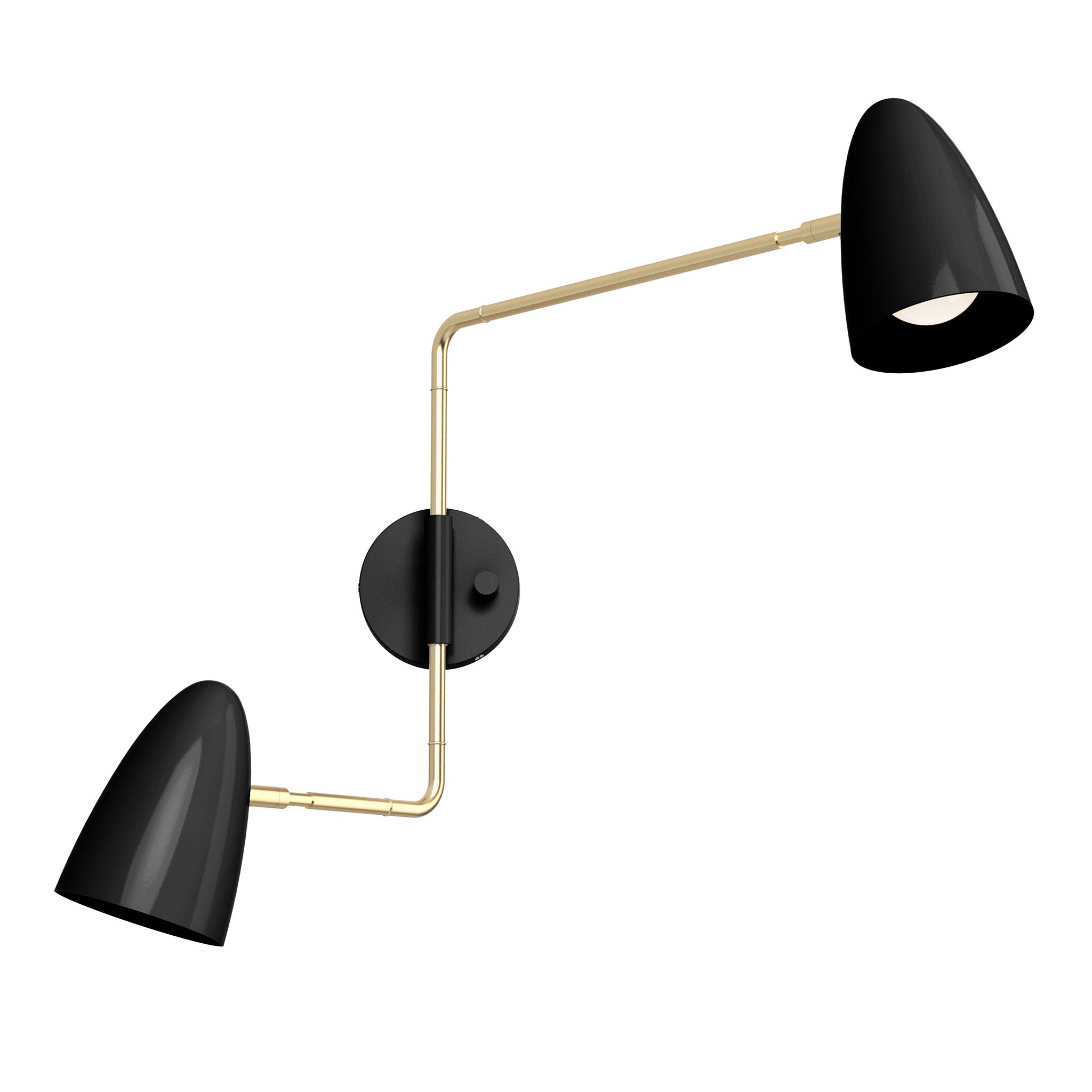 brass black color boom double swing arm sconce dutton brown lighting