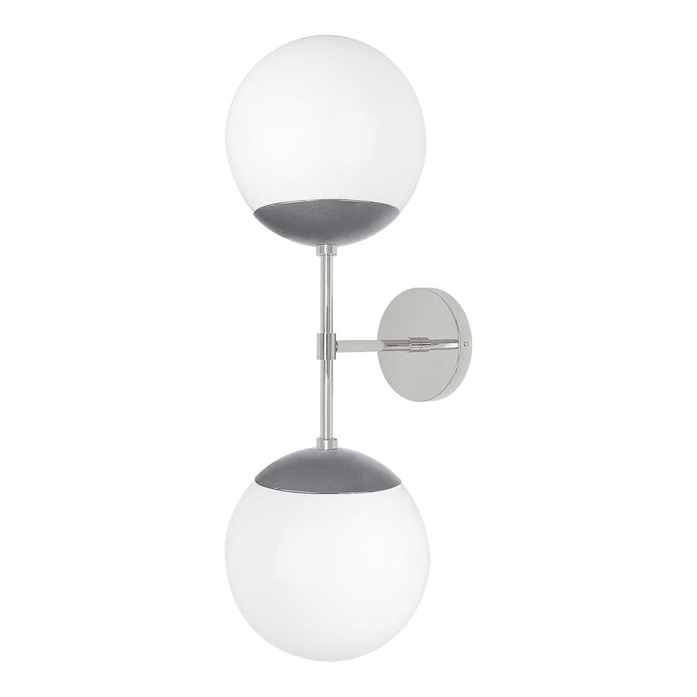 Nickel and charcoal cap double white globe wall sconce dutton brown lighting