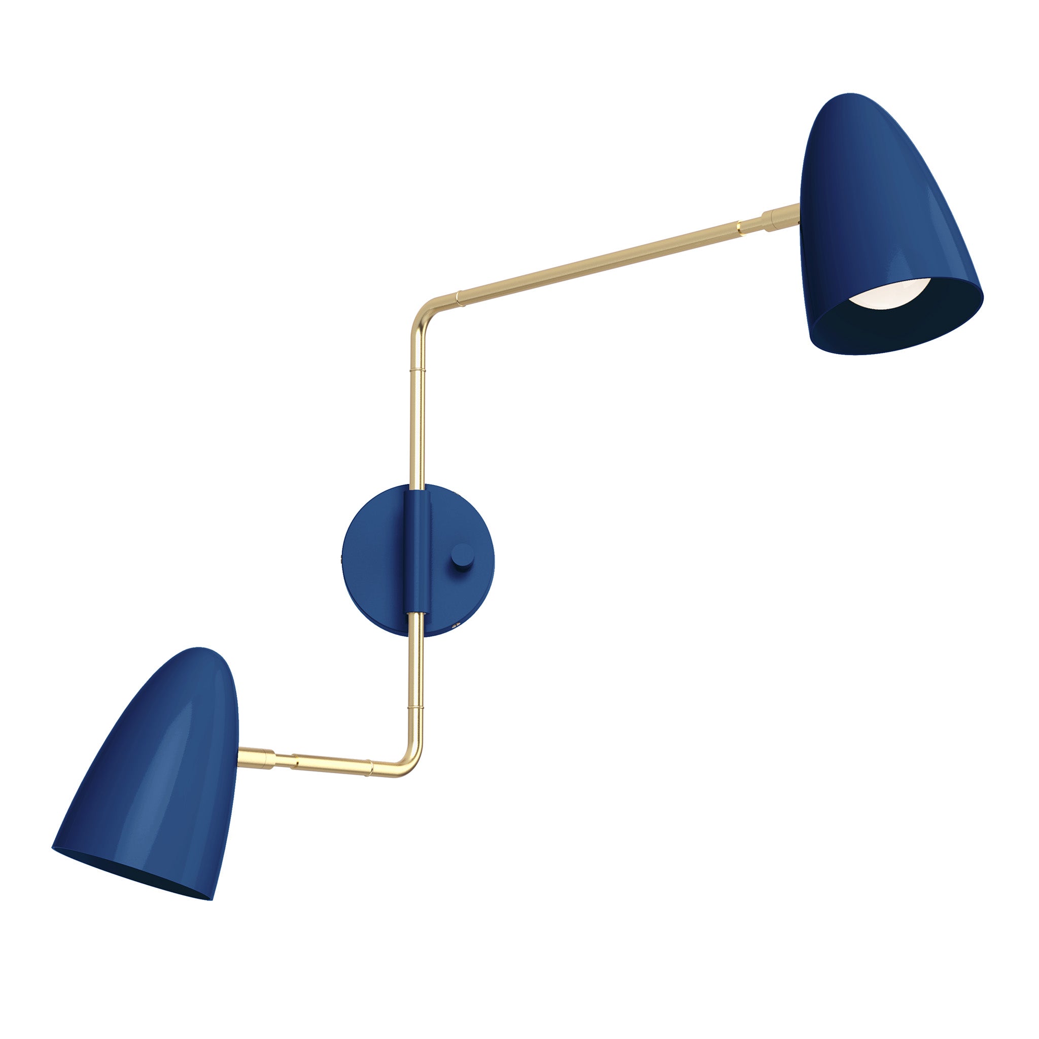 brass cobalt color boom double swing arm sconce dutton brown lighting