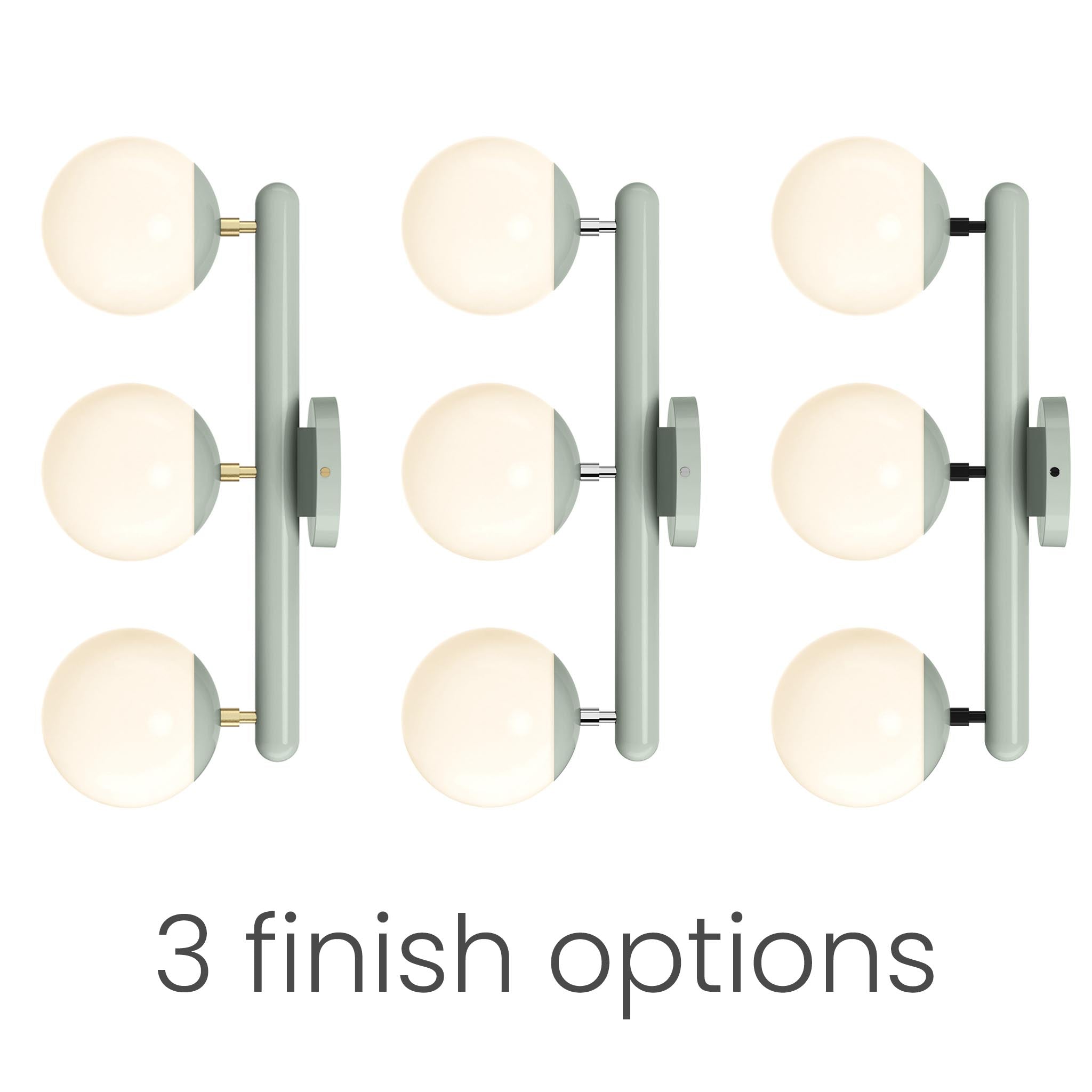 Icon 3 Sconce 3 finishes comparison brass, nickel, black